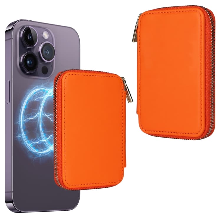 HS-005 MagSafe Magnetic Zipper Card Bag Mobile Phone Back Sticker(Orange)
