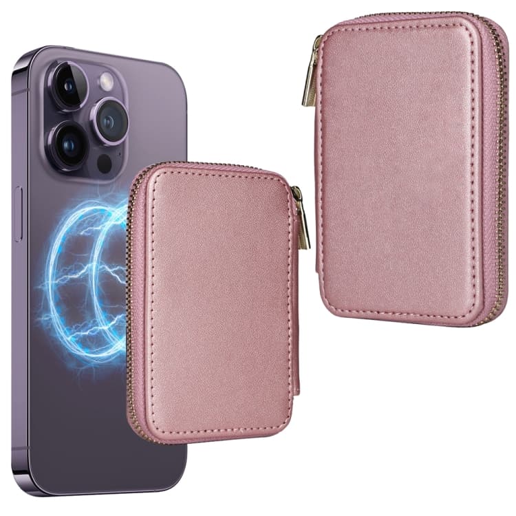 HS-005 MagSafe Magnetic Zipper Card Bag Mobile Phone Back Sticker(Rose Gold)