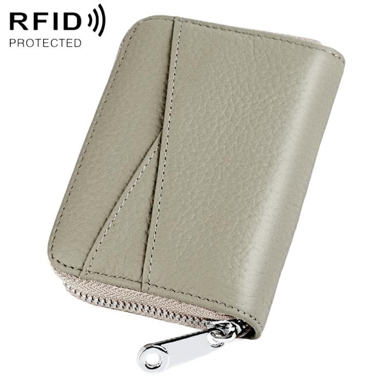 KB20 RFID Genuine Leather Zipper Coin Card Bag(Apricot)