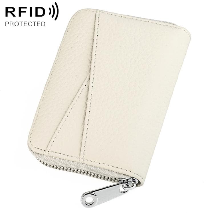 KB20 RFID Genuine Leather Zipper Coin Card Bag(Beige)
