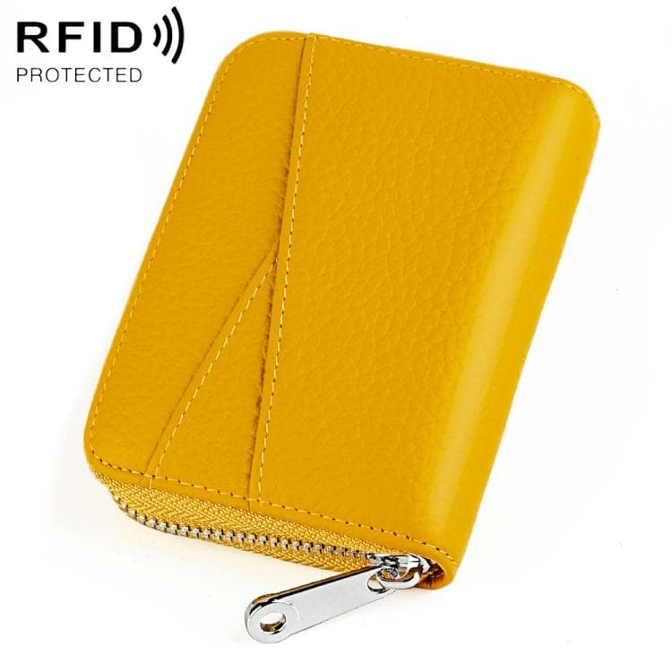 KB20 RFID Genuine Leather Zipper Coin Card Bag(Lemon Yellow)