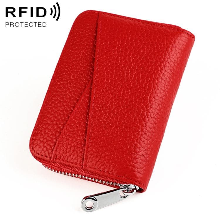 KB20 RFID Genuine Leather Zipper Coin Card Bag(Red)