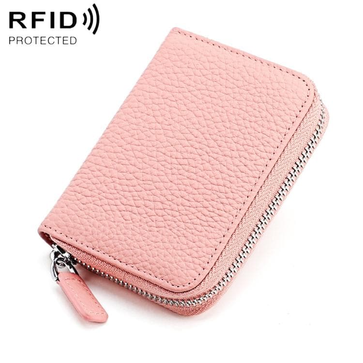 KB28 RFID Anti-theft Genuine Leather Zipper Coin Purse(Pink)