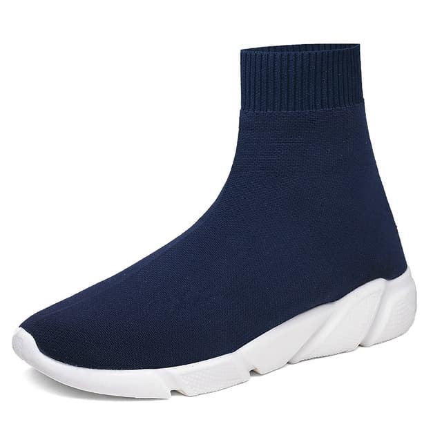 Knit Upper Breathable Sport Sock Boots Chunky Sneakers High Top Running Shoes for Men / Women, Shoe Size:36(Blue)