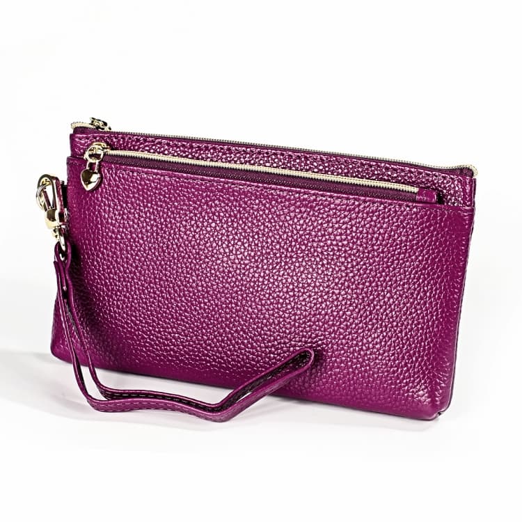 Ladies Multifunctional Cowhide Zipper Coin Purse Car Key Case(Purple)