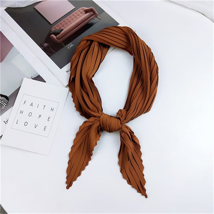 Ladies Retro Style Pleated Diamond Square Scarf Silk Scarf, Length: 70cm(Caramel)