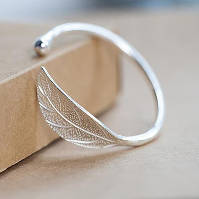 Bracciale a polsino con foglie, bracciali aperti, braccialetti vintage in argento per donna, gioielli di lusso (Argento)