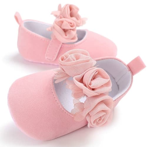 Adorabili scarpine da culla per neonata con fiore, morbide e antiscivolo (Rosa)