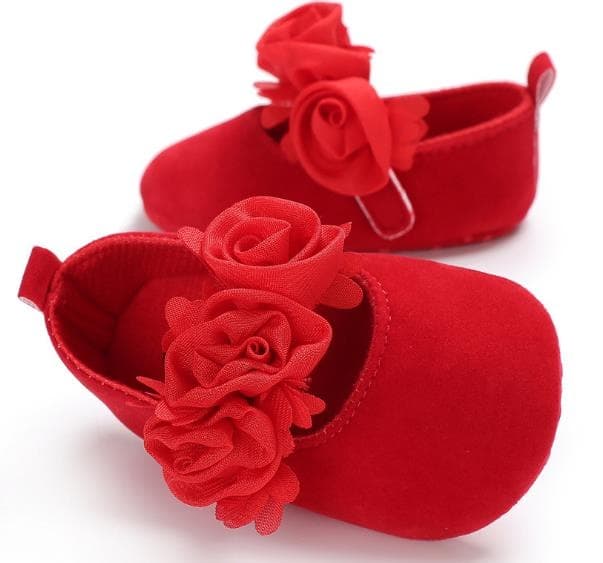 Scarpine morbide per neonata con fiore, antiscivolo, pre-deambulazione (Rosso)