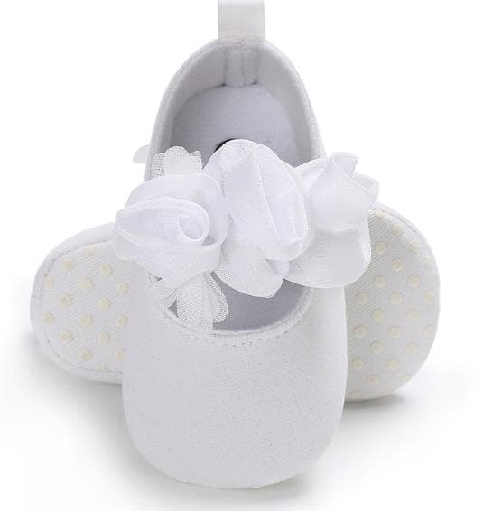 Scarpine morbide per neonata con fiore, antiscivolo, pre-deambulazione (Bianco)