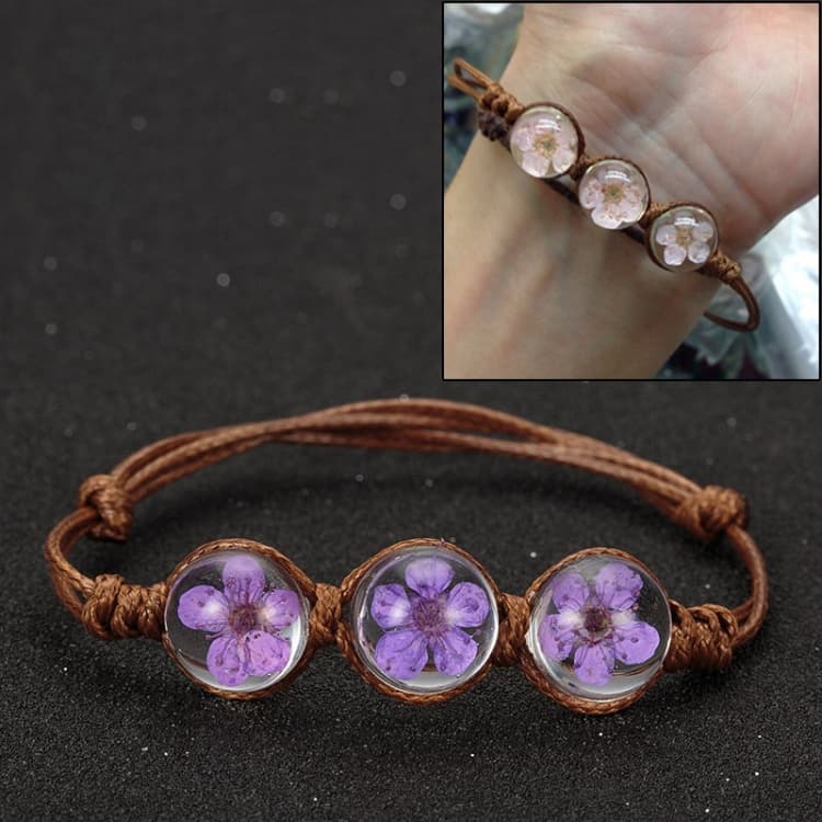 Braccialetti portafortuna in perle di vetro essiccato intrecciati a mano (viola)