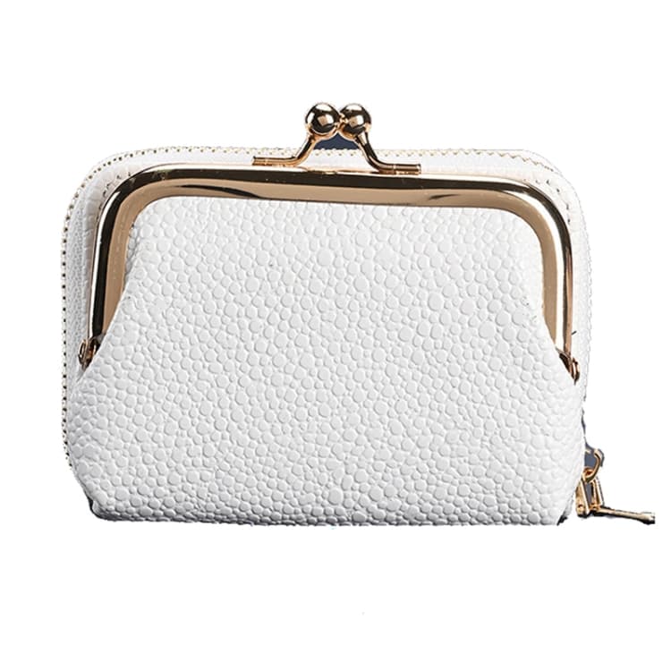 Lychee Pattern Coin Purse Card Clip Ladies Short Metal Clip Buckle Wallet(White)