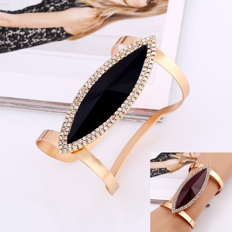 Bracciali in Metallo Donna Bracciale Mosaico Resina Cristallo Tondi Aperti Regolabili alla Moda (Oro Nero)