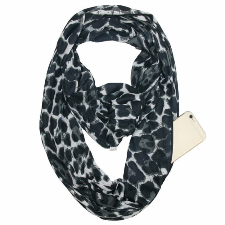 Multi-function Fashion Zip Pocket Design Scarf(Leopard Black Gray)
