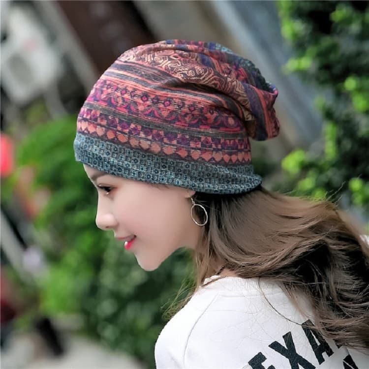 National Style Cotton Yarn Thin Wrap Cap Turban Hat for Women(Blue)