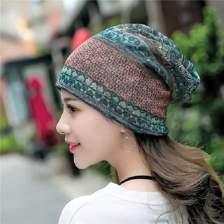 National Style Cotton Yarn Thin Wrap Cap Turban Hat for Women(Paris Blue)
