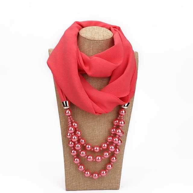 Sciarpa in stile nazionale con collana di perle finte (rosso anguria)