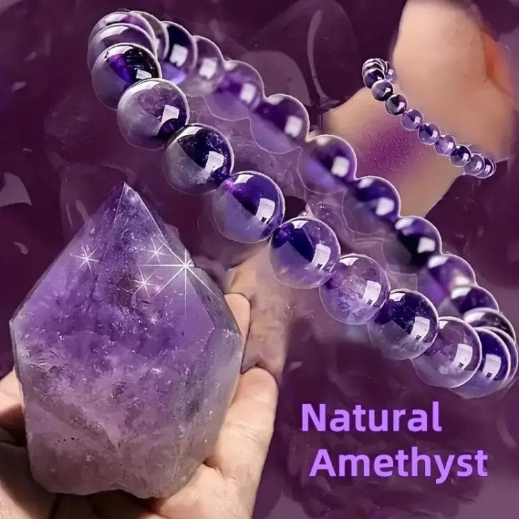 Bracciale in Pietre di Ametista Naturale, Bracciale Elasticizzato Viola, Cristallo Curativo, Gioiello per Meditazione Spirituale, Regalo (A Viola)