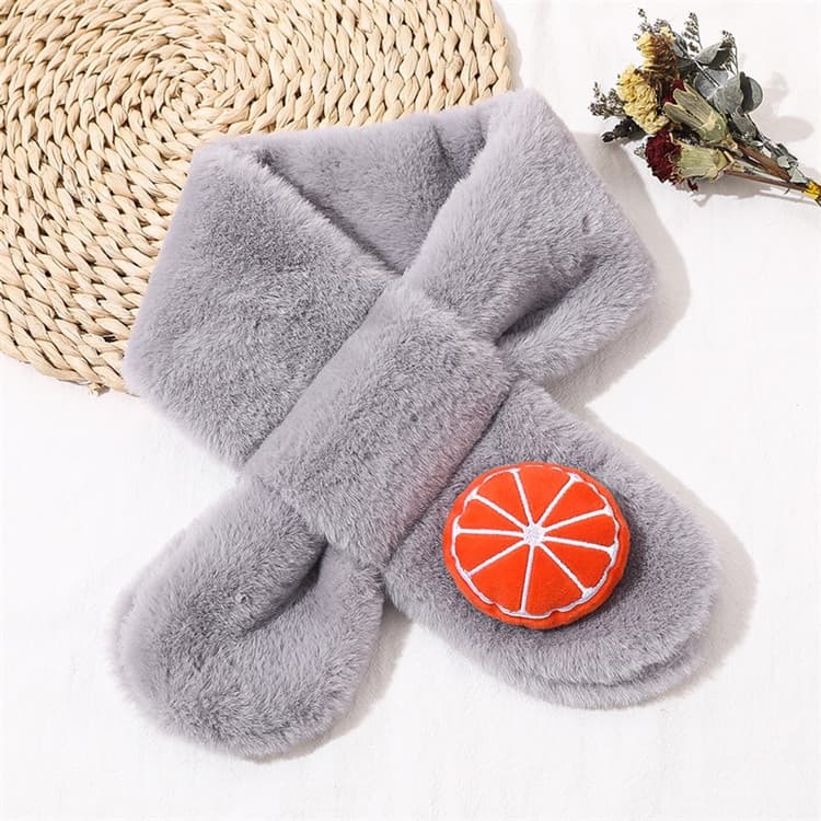 Orange+Grey Children Winter Plush Warm Scarf, Size:75 x 10cm