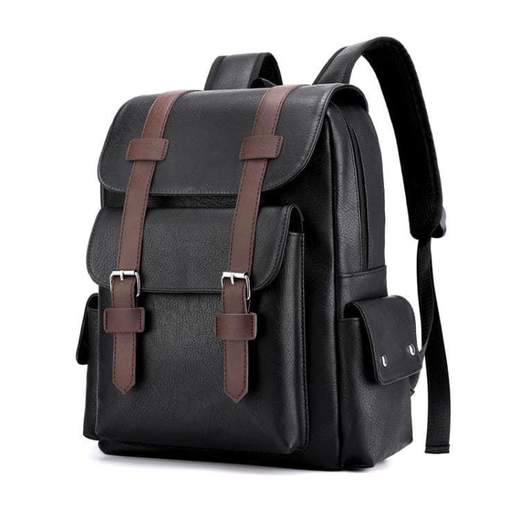 OUMANTU 975 PU Leather Large-capacity Travel Laptop Backpack Casual Schoolbag(Black)