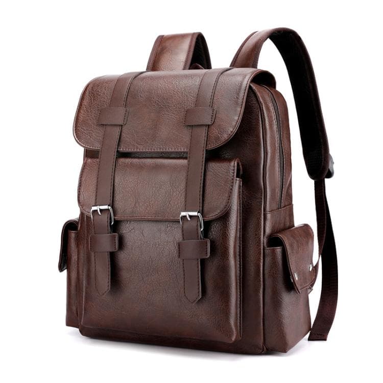 OUMANTU 975 PU Leather Large-capacity Travel Laptop Backpack Casual Schoolbag(Dark Brown)