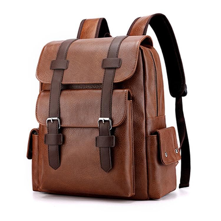 OUMANTU 975 PU Leather Large-capacity Travel Laptop Backpack Casual Schoolbag(Light Brown)