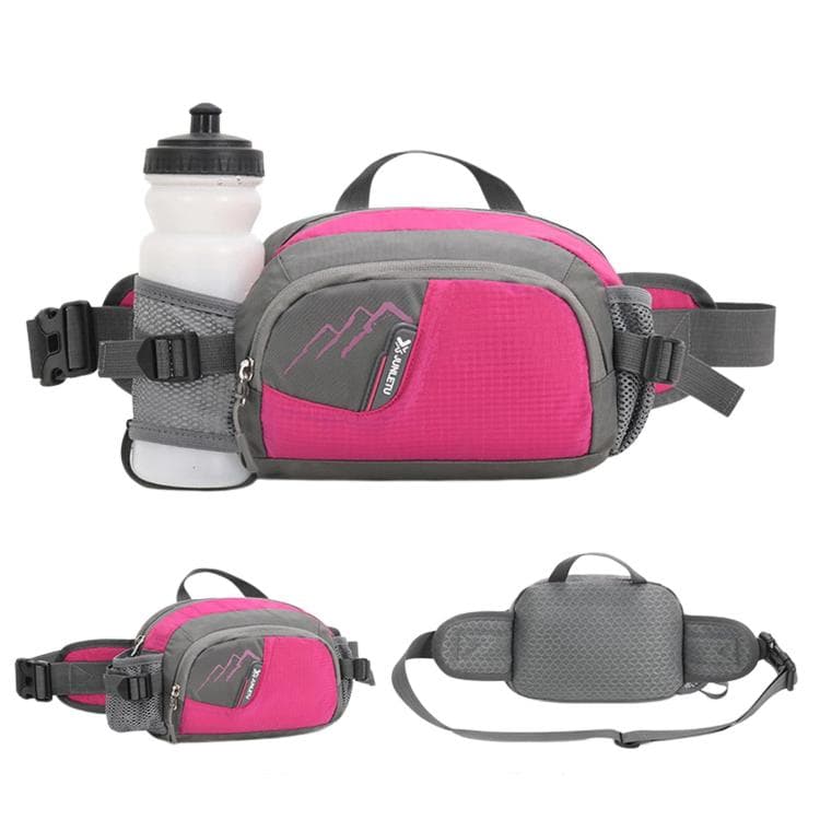 Outdoor Hiking Waist Pack Large Capacity Waterproof Sports Running Water Bottle Bag(Rose Red)