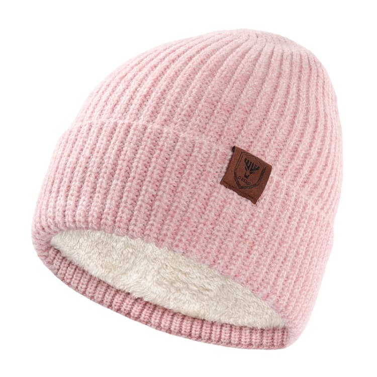 OZERO Women Wool Hat with Ear Protection Loose Fleece Lining Warm Knitted Cap(Pink)
