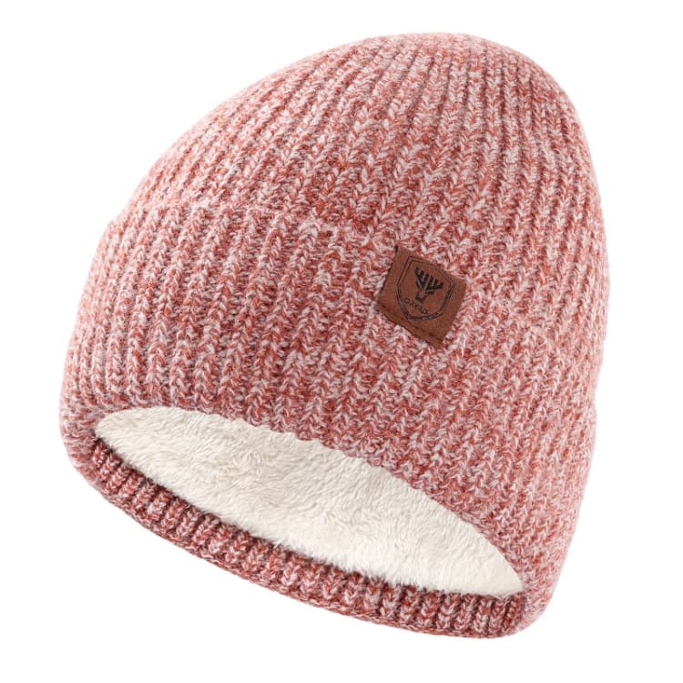 OZERO Women Wool Hat with Ear Protection Loose Fleece Lining Warm Knitted Cap(Red)