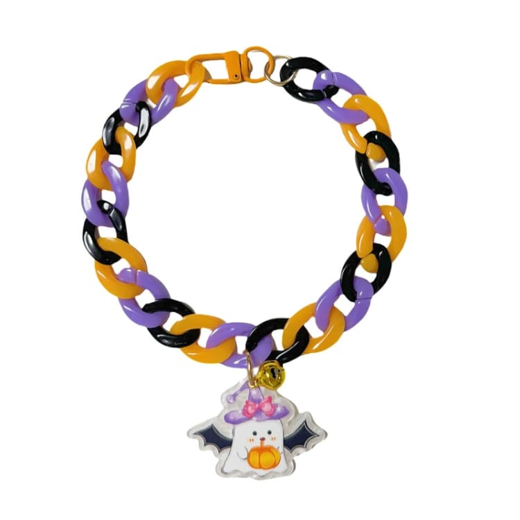Collana per animali domestici di Halloween con ciondolo a forma di cartone animato, collana regolabile per cani e gatti, stile: Fantasma (S-20cm)