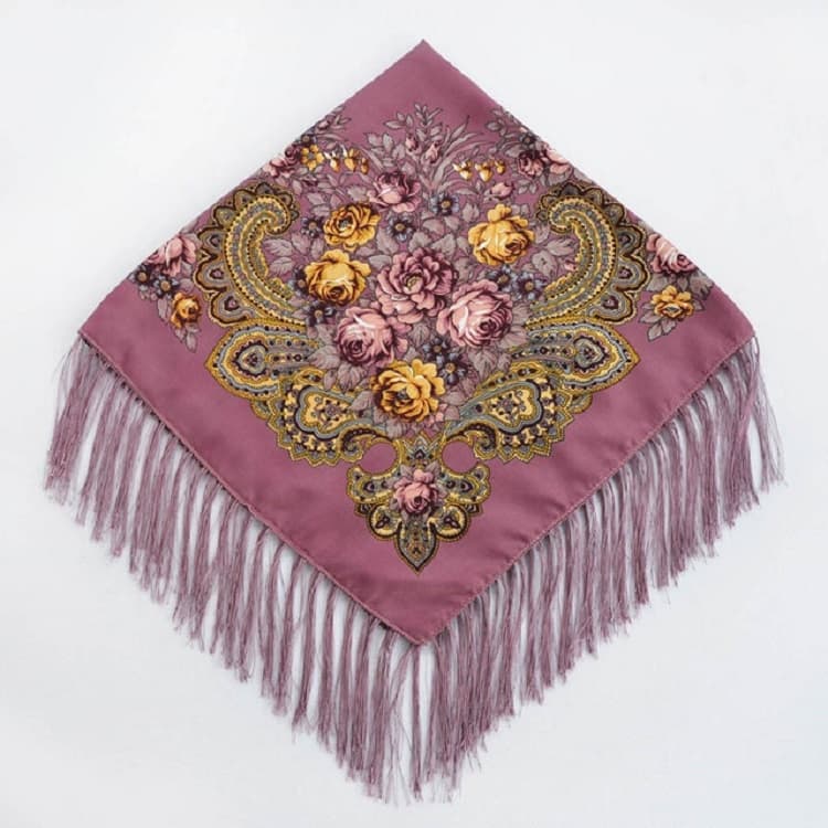 Foulard quadrato etnico retrò con frange, motivo floreale, 90 x 90 cm