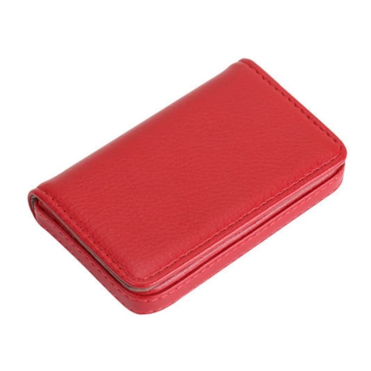 PU Leather Metal Business Card Holder Magnetic Lychee Stainless Steel Business Card Case(Red)