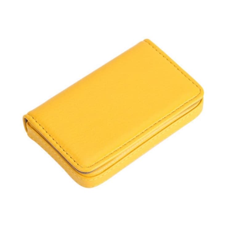 PU Leather Metal Business Card Holder Magnetic Lychee Stainless Steel Business Card Case(Yellow)