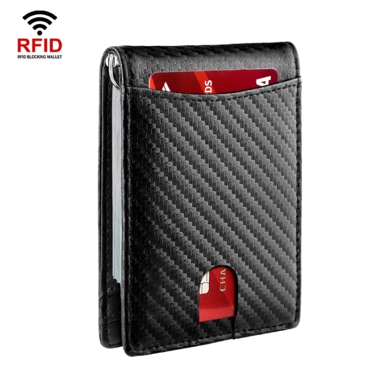 RFID Anti-Theft Brush Leather Multi Card Pocket Coin Wallet Credit Card Case(Carbon Fiber+Black Inside)