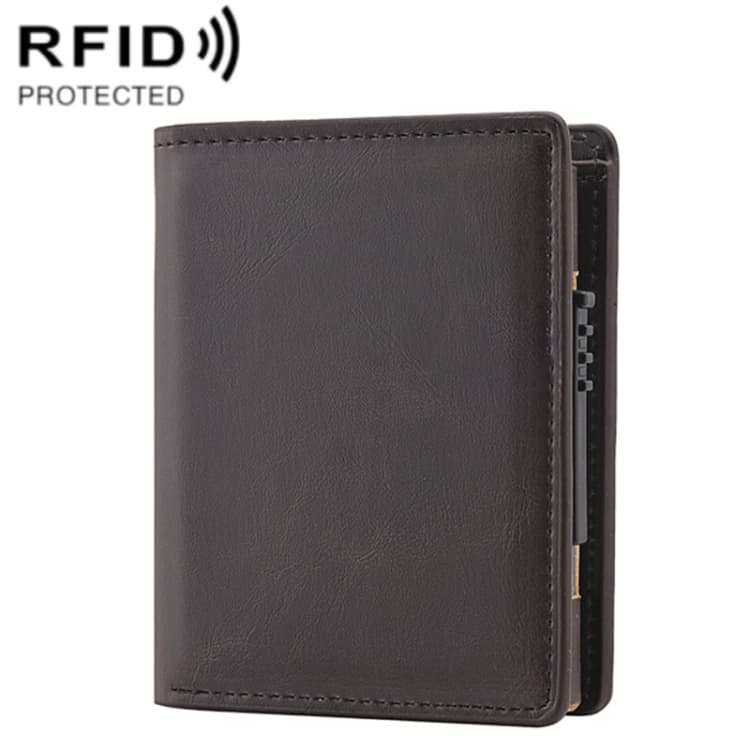 RFID Anti-Theft Short Wallet Automatic Pop-Up Aluminum Alloy Antimagnetic Card Holder(Dark Brown)