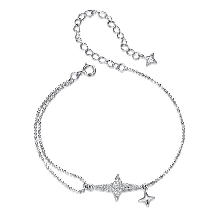 Bracciale con Zircone a Stella a Quattro Punte in Argento Sterling S925 Placcato Platino (BSB199)
