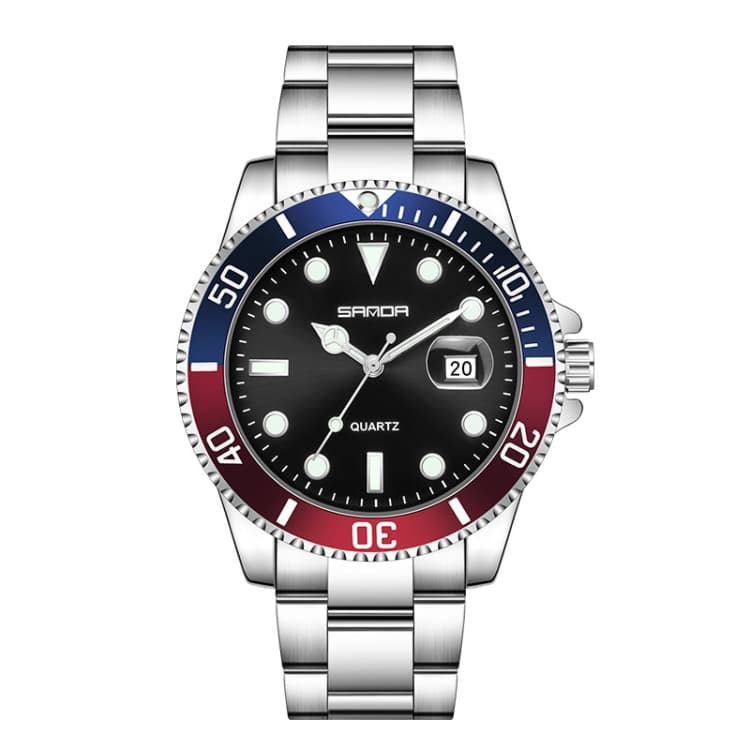 SANDA 1099 Steel Belt Electronic Watch Men Quartz Watch Simple Personalized Wristwatch(Blue Red Circle)