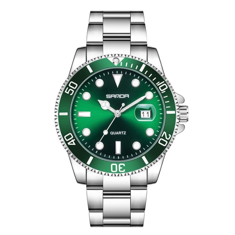 SANDA 1099 Steel Belt Electronic Watch Men Quartz Watch Simple Personalized Wristwatch(Green)