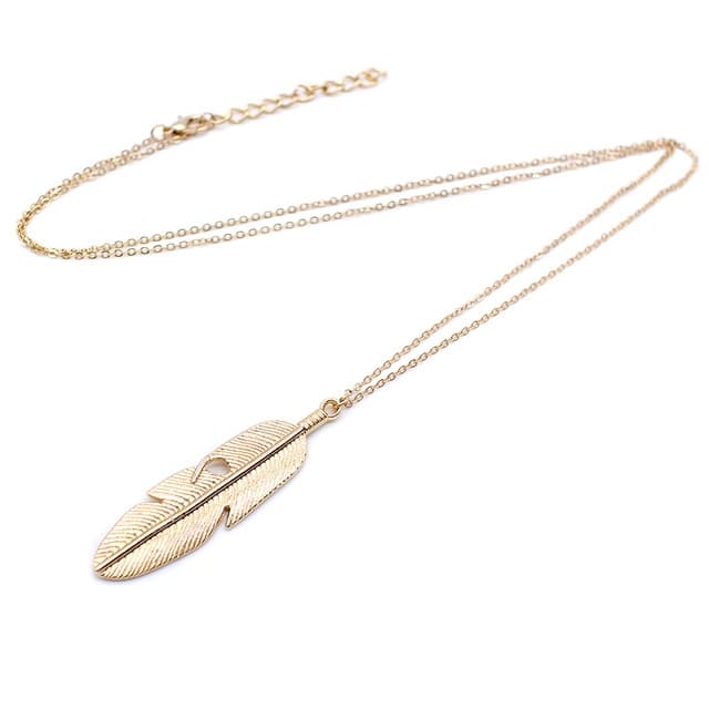 Collana semplice classica con ciondolo a piuma, catena lunga per maglione, gioiello choker per donna (Oro)