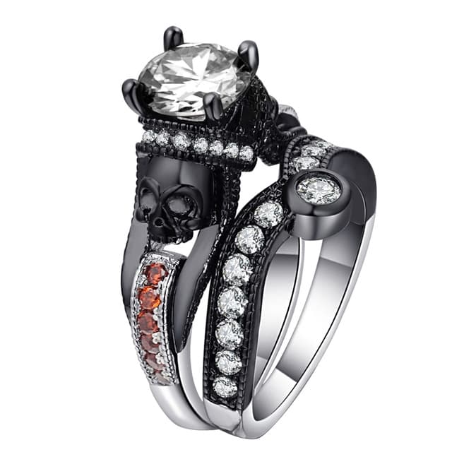 Skull Ring Punk Style Fashion Jewelry, Ring Size:10(Red Plus White BL-B)
