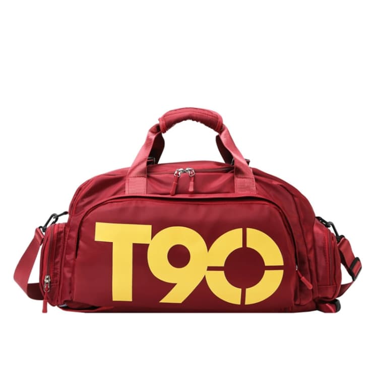 Sports Fitness Bag Large Capacity Luggage Bag Dry Wet Separation With Shoes Position Hand-Held Backpack Travel Bag(Red Yellow)