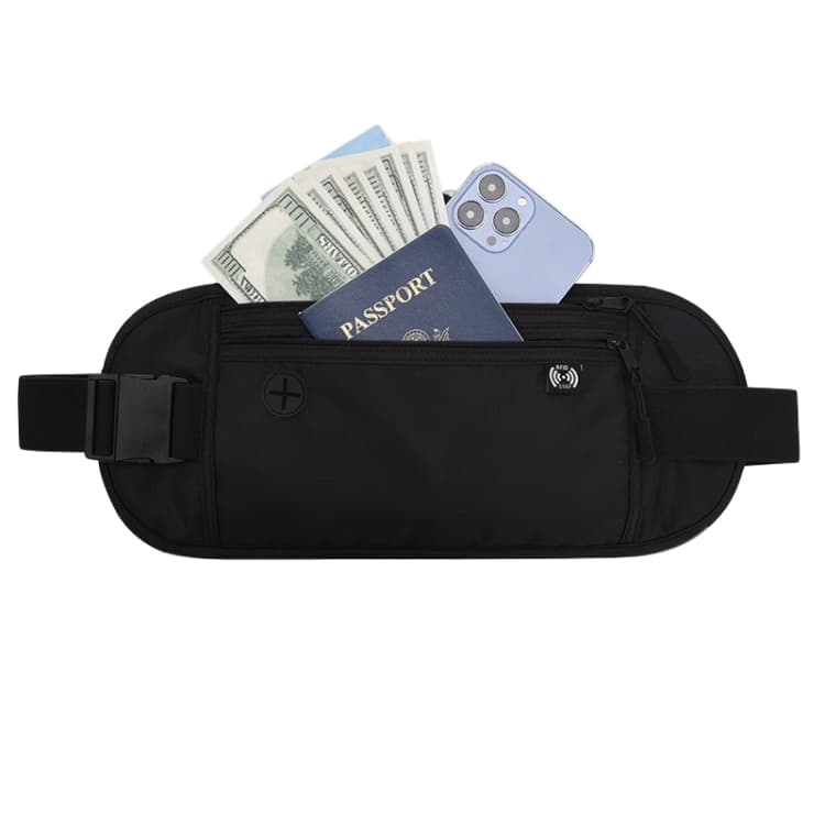 Sports Running Waist Pack Outdoor Fitness Large Capacity RFID Blocking Wallet Waterproof Phone Waist Bag(Black)