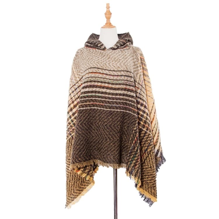 Spring Autumn Winter Checkered Pattern Hooded Cloak Shawl Scarf, Length (CM): 135cm(DP4-04 Yellow)