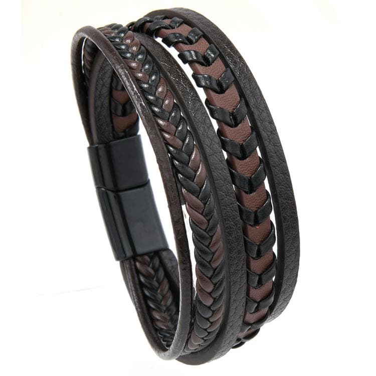 Bracciale in pelle intrecciata fatto a mano minimalista ed elegante per uomo con chiusura magnetica (marrone scuro)