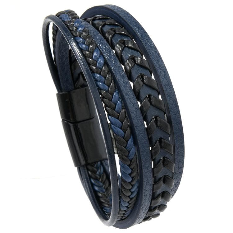 Bracciale in pelle intrecciata fatta a mano minimalista ed elegante per uomo con chiusura magnetica (blu profondo)