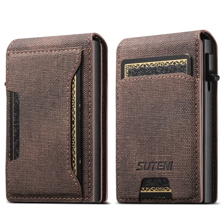 Suteni Denim Texture Key Press Automatically Pop Up Card Box(Brown)