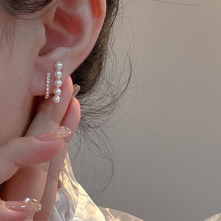 Temperament Ladies Light Luxury Pearl Double Layer Earrings Diamond Earrings, Specification:EH1494