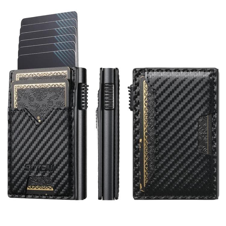 The Suteni carbon fiber pattern double-sided card insertion button automatically ejects the card box(Black)