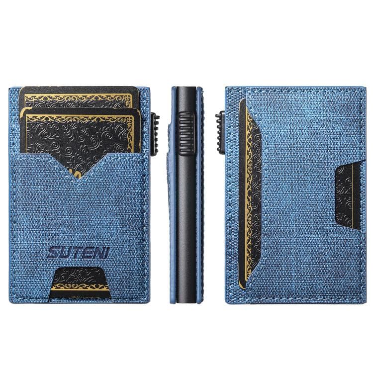 The Suteni denim double-sided card slot button automatically ejects the card box(Blue)
