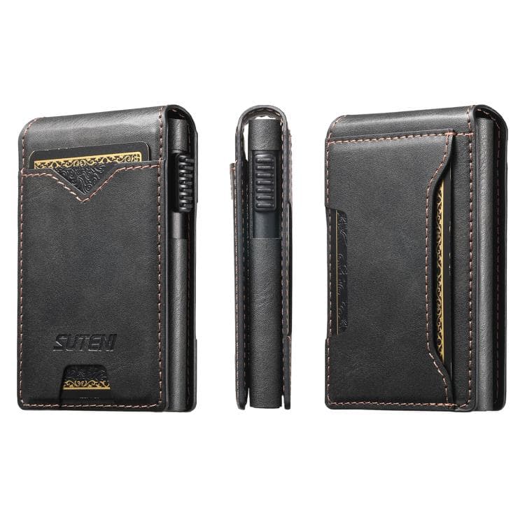 The Suteni oil wax pattern button automatically pops out the veneered printed card box(Black)